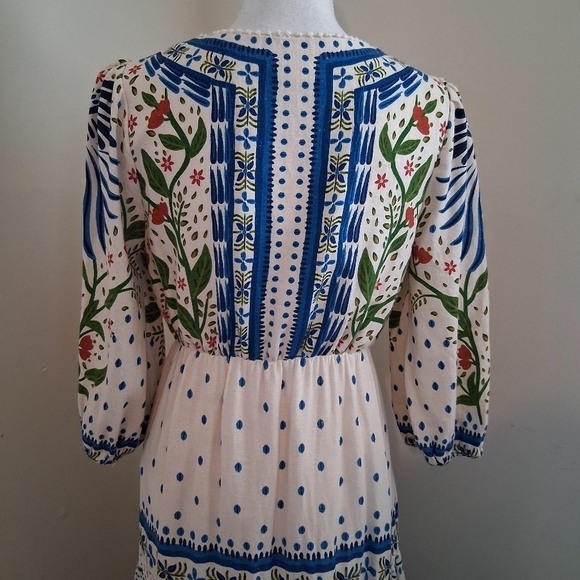 House Of Harlow Cream Blue And White Linen And Cotton Maxi Dress Size Small - Picture 4 of 11